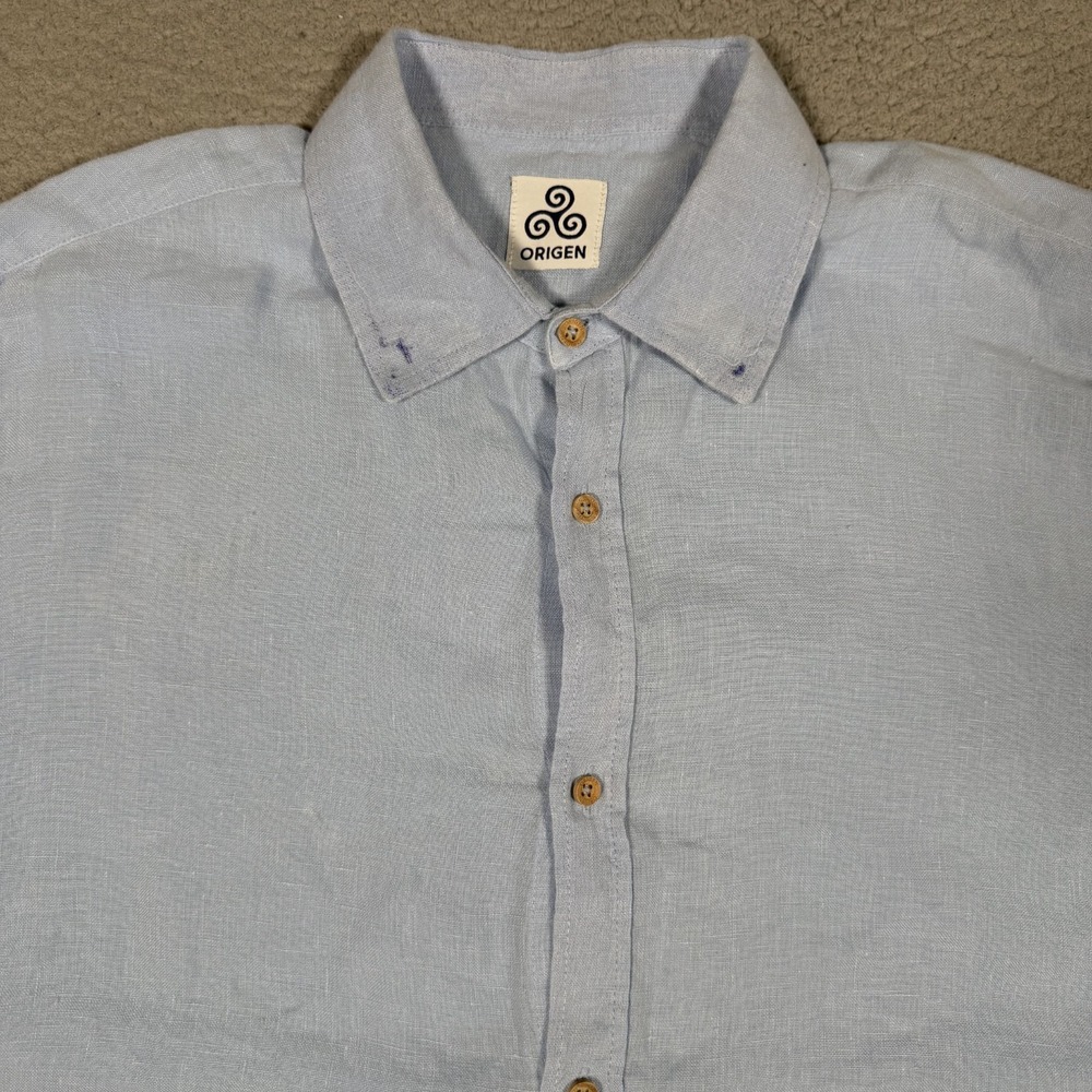 Origen Shirt Mens XL Blue 100% Linen Button Up Casual Preppy Summer Portugal